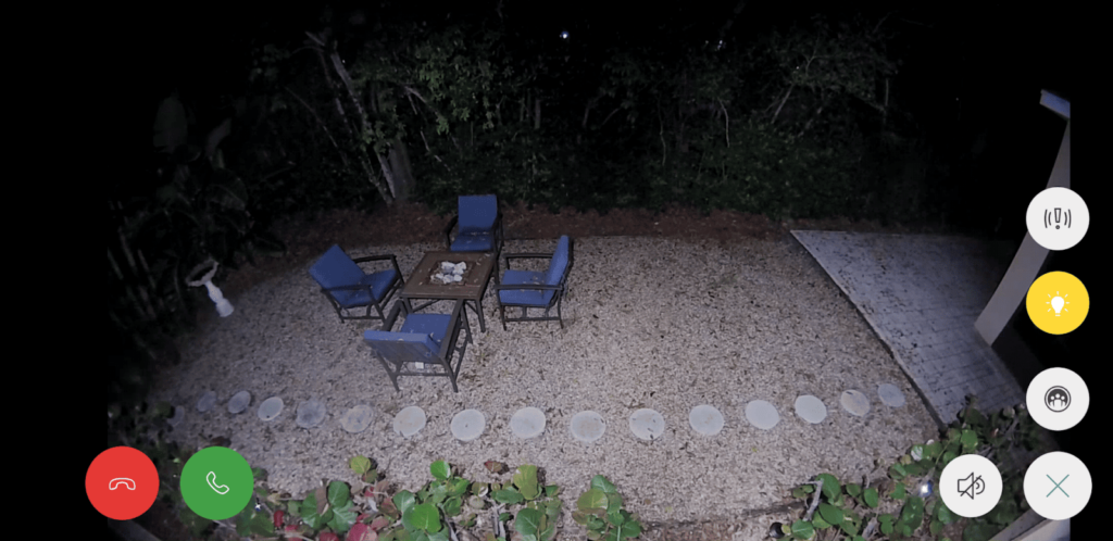 Ring Floodlight Cam at night with built-in lights on