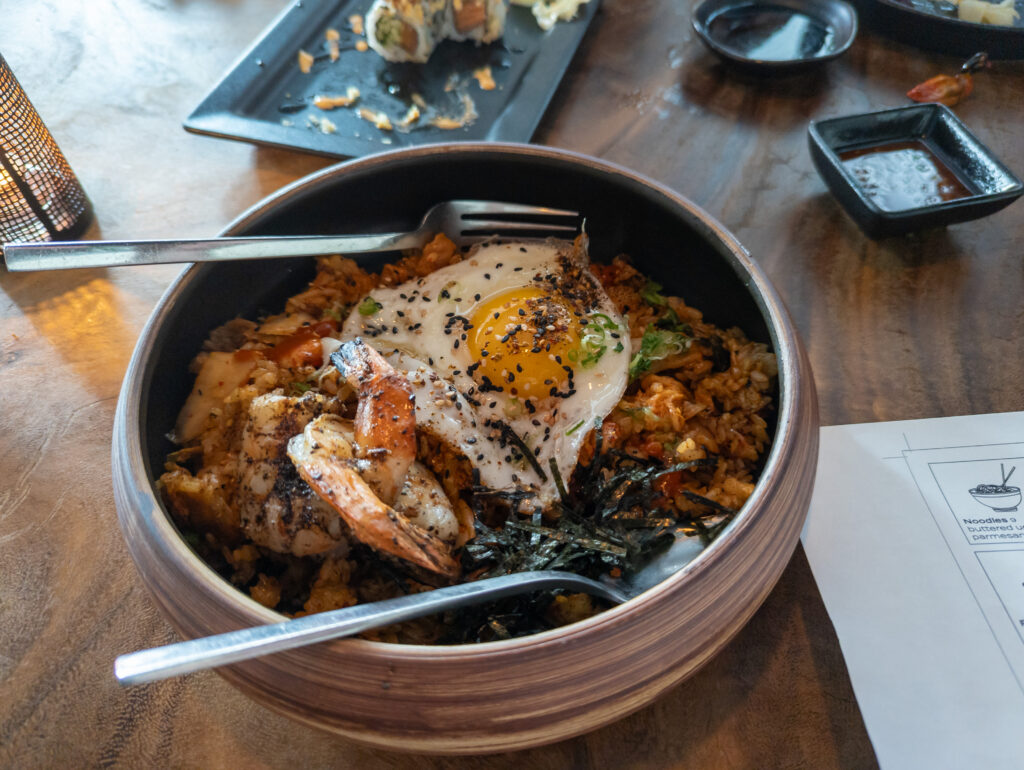 Florida Rock Shrimp, Bacon & Kimchi Rice