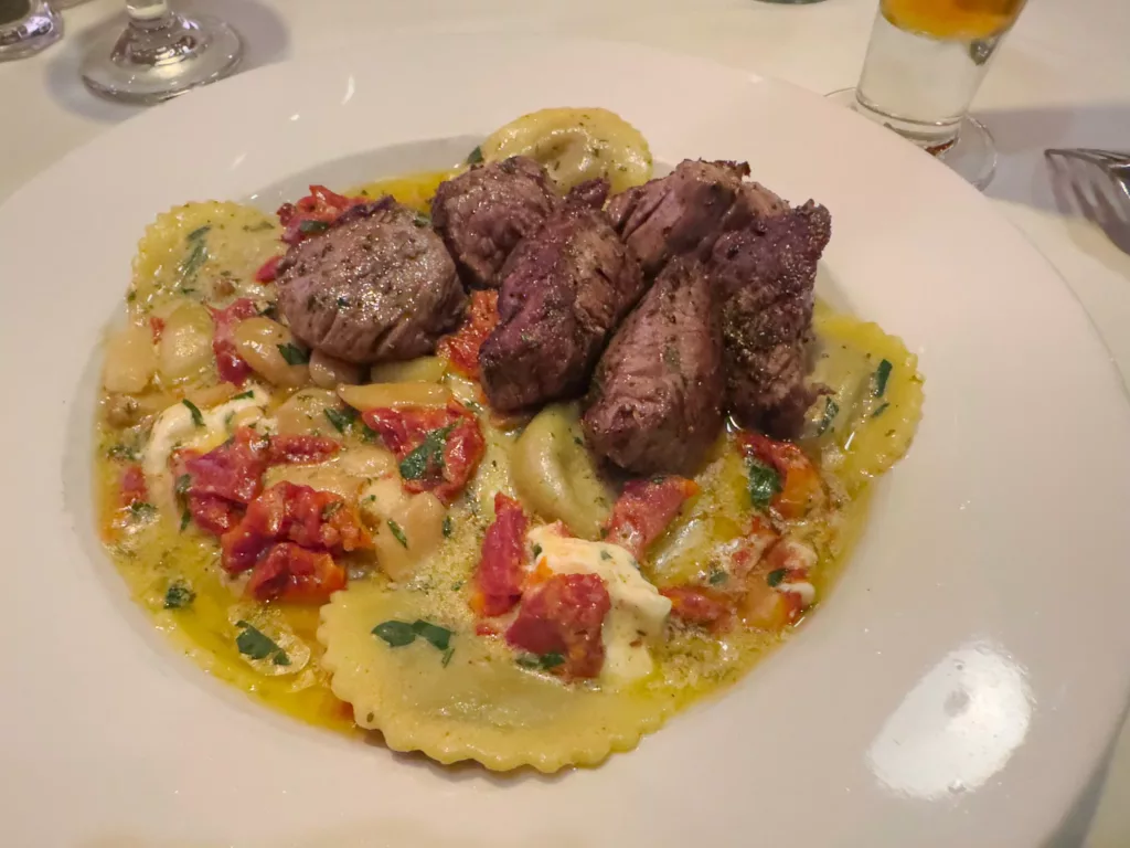 Goat Cheese & Truffle Ravioli Special (with seasoned and seared beef tenderloin tips)