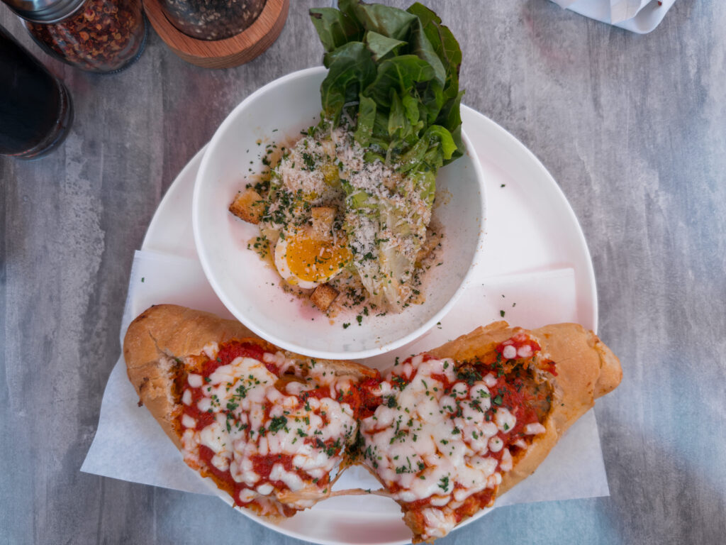 Percoco's Pizza & Pasta Meatball Hero with side Caeser Salad
